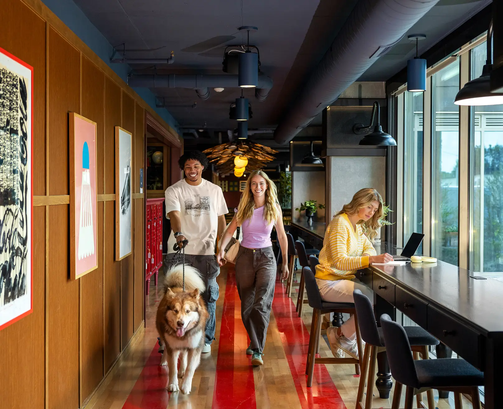 Friends walking their dog